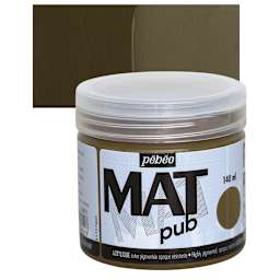 Pebeo Mat Pub Acrylic Paint - Raw Umber, 140 ml jar and swatch