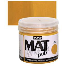 Pebeo Mat Pub Acrylic Paint - Yellow Ochre, 140 ml jar and swatch