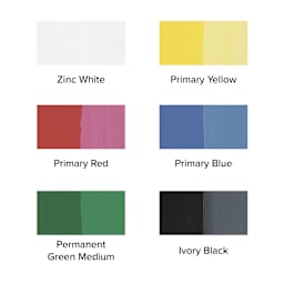 Winsor & Newton Designers Gouache - Set of 6, Primary Set, 14 ml Tubes, swatches