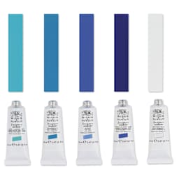 Winsor & Newton Designers Gouache - Seascape Colors, Set of 5, 14 ml Tubes with color swatches