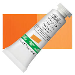Winsor & Newton Designers Gouache - Cadmium-Free Yellow Deep, 14 ml tube and swatch