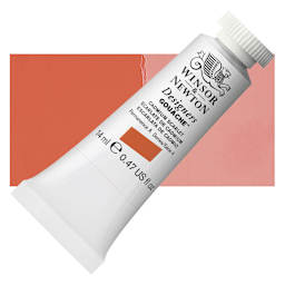 Winsor & Newton Designers Gouache - Cadmium Scarlet, 14 ml tube and swatch