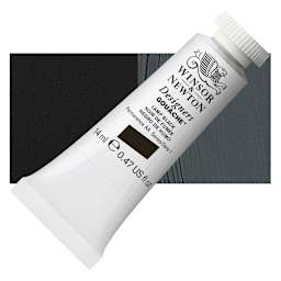 Winsor & Newton Designers Gouache - Lamp Black, 14 ml tube and swatch