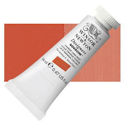 Winsor & Newton Designers Gouache - Orange Lake Deep, 14 ml tube and swatch