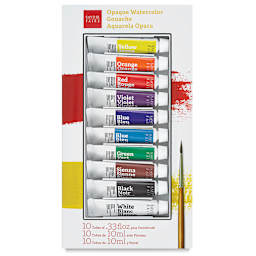 Savoir Faire Opaque Watercolor Gouache - Set of 10 Colors, 10 ml tubes