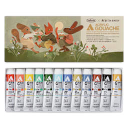 Holbein Acrylic Gouache - Set of 12, Rebecca Green Assorted Colors, 20 ml Tubes