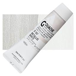 Holbein Acrylic Gouache - Metallic White, 20 ml tube and swatch