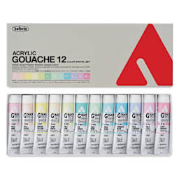Holbein Acrylic Gouache - Set of 12, Pastel Colors, 20 ml Tubes