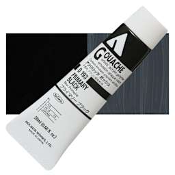 Holbein Acrylic Gouache - Primary Black, 20 ml tube and swatch