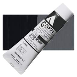 Holbein Acryla Gouache - Super Opaque Black, 20 ml tube and swatch