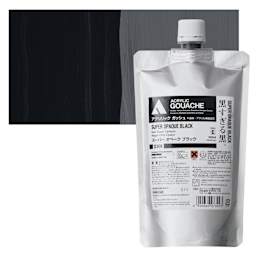 Holbein Acrylic Gouache – Super Opaque Black, 300 ml pouch and swatch