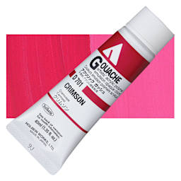 Holbein Acrylic Gouache - Crimson, 20 ml tube and swatch