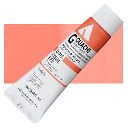 Holbein Acrylic Gouache - Coral Red, 20 ml tube and swatch