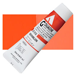 Holbein Acrylic Gouache - Vermilion, 20 ml tube and swatch