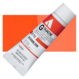 Holbein Acrylic Gouache - Vermilion, 40 ml tube and swatch