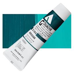 Holbein Acrylic Gouache - Viridian, 20 ml tube and swatch