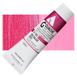 Holbein Acrylic Gouache - Metallic Red, 20 ml tube and swatch