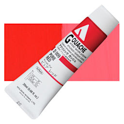 Holbein Acrylic Gouache - Pure Red, 20 ml tube and swatch