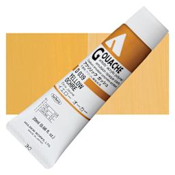 Holbein Acrylic Gouache - Yellow Ochre, 20 ml tube and swatch