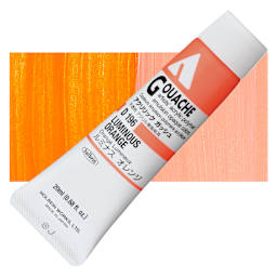 Holbein Acrylic Gouache - Luminous Orange, 20 ml tube and swatch
