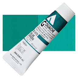 Holbein Acrylic Gouache - Blue Green, 20 ml tube and swatch