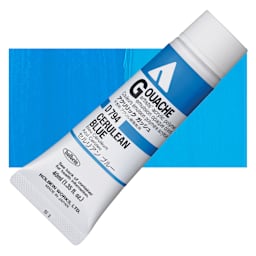 Holbein Acrylic Gouache - Cerulean Blue, 40 ml tube and swatch