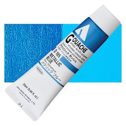 Holbein Acrylic Gouache - Metallic Blue, 20 ml tube and swatch
