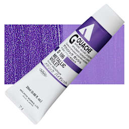 Holbein Acrylic Gouache - Metallic Violet, 20 ml tube and swatch