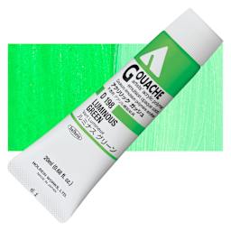 Holbein Acrylic Gouache - Luminous Green, 20 ml tube and swatch