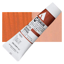 Holbein Acrylic Gouache - Burnt Sienna, 20 ml tube and swatch