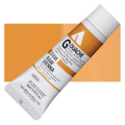 Holbein Acrylic Gouache - Raw Sienna, 40 ml tube and swatch
