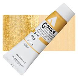 Holbein Acrylic Gouache - Gold, 20 ml tube and swatch