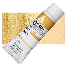 Holbein Acrylic Gouache - Gold, 40 ml tube and swatch