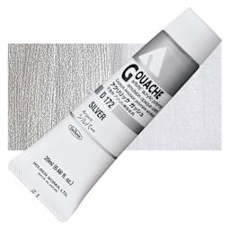 Holbein Acrylic Gouache - Silver, 20 ml tube and swatch