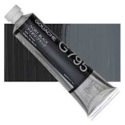 Holbein Artists' Gouache - Ivory Black, 60 ml tube and swatch