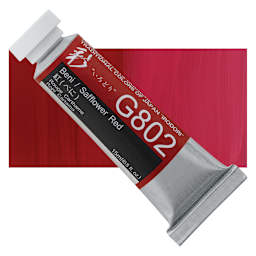 Holbein Irodori Artist Gouache - Safflower Red, 15 ml, Tube and swatch