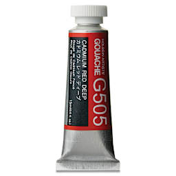Holbein Artists Gouache - Cadmium Red Deep, 15 ml. Front of tube.