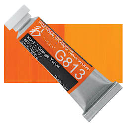 Holbein Irodori Artist Gouache - Orange Yellow, 15 ml, Tube and swatch