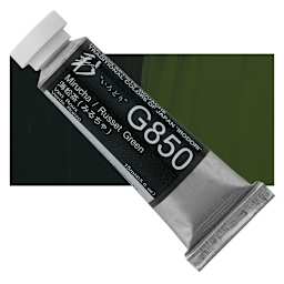 Holbein Irodori Artist Gouache - Russet Green, 15 ml, Tube and swatch