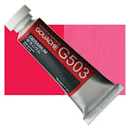 Holbein Artists' Gouache - Geranium Primary, 15 ml tube and swatch