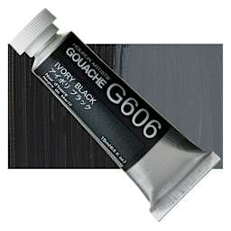 Holbein Artists' Gouache - Ivory Black, 15 ml tube and swatch