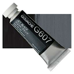 Holbein Artists' Gouache - Jet Black, 15 ml tube and swatch