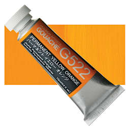 Holbein Artists' Gouache - Permanent Yellow Orange, 15 ml tube and swatch