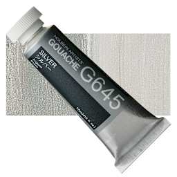 Holbein Artists' Gouache - Silver, 15 ml  tube and swatch