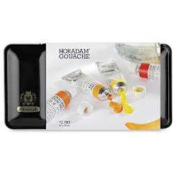 Schmincke Horadam Artist Gouache - Front of Container of 10 pc Set shown closed with label