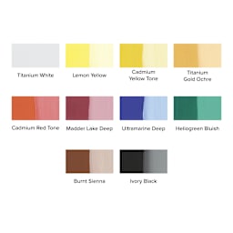 Schmincke Horadam Artist Gouache - Set of 10, Assorted Colors, 15 ml Tubes, swatches