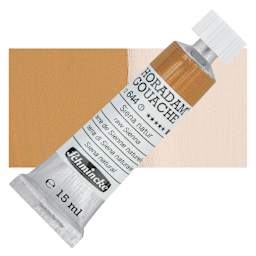 Schmincke Horadam Artist Gouache - Raw Sienna, 15 ml tube and swatch