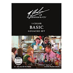 M. Graham Artists' Gouache - Basic Set, Set of 5 colors, 15 ml tubes (Front of packaging)