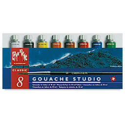 Caran d'Ache Gouache Studio Set - Set of 8 with Brush, 10 ml Tubes, View front cover