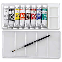 Caran d'Ache Gouache Studio Set - Set of 8 with Brush, 10 ml Tubes, Open view